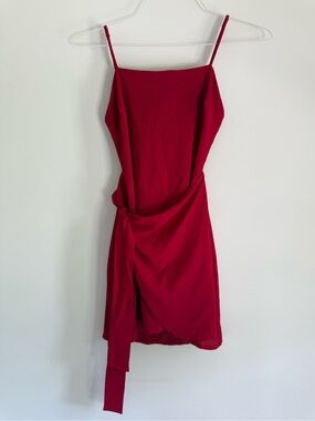 Lucy in the Sky Red Adj Spaghetti Strap Mini Dress with Side Tie Open Back Bow
